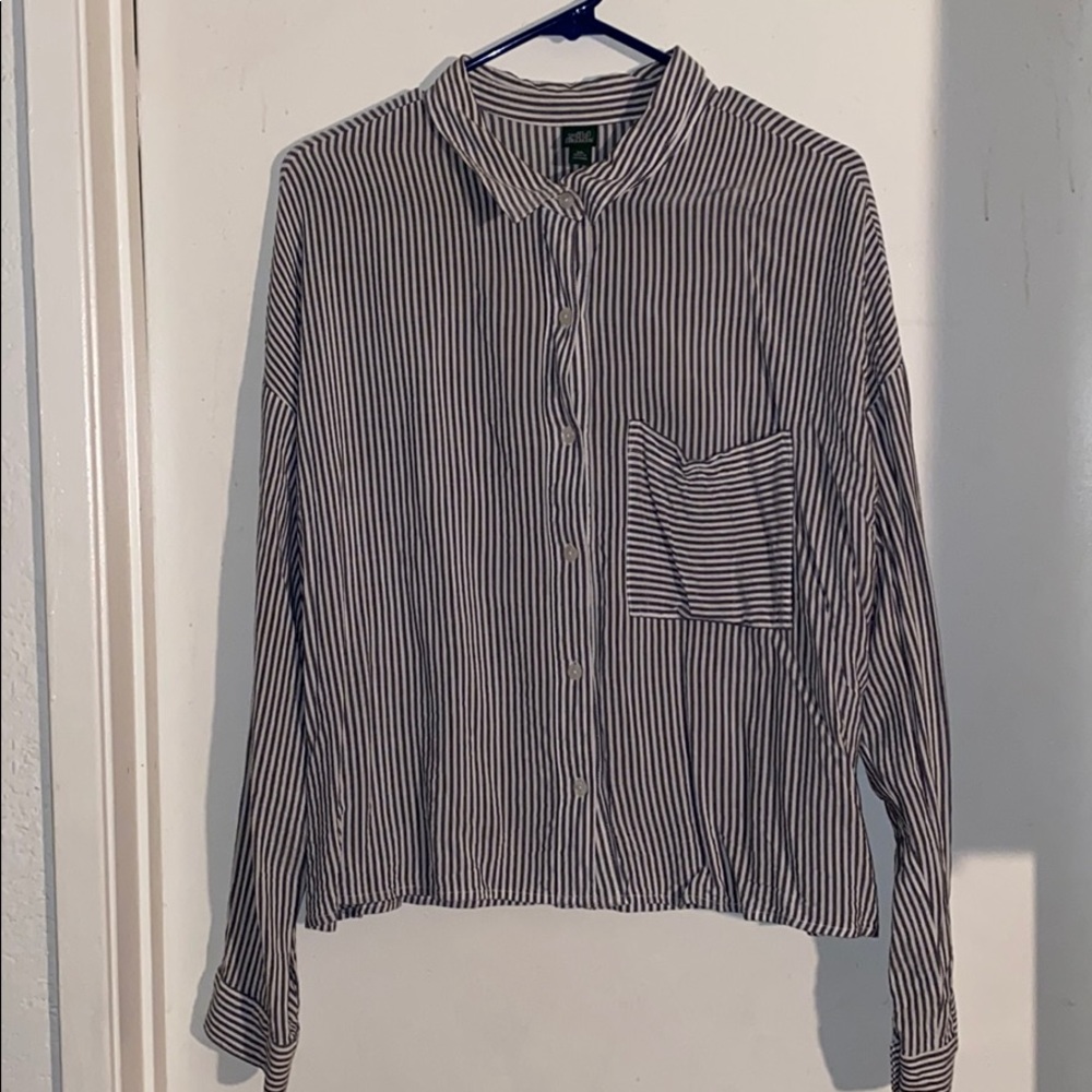 Striped Long Sleeve Button Up Crop Top